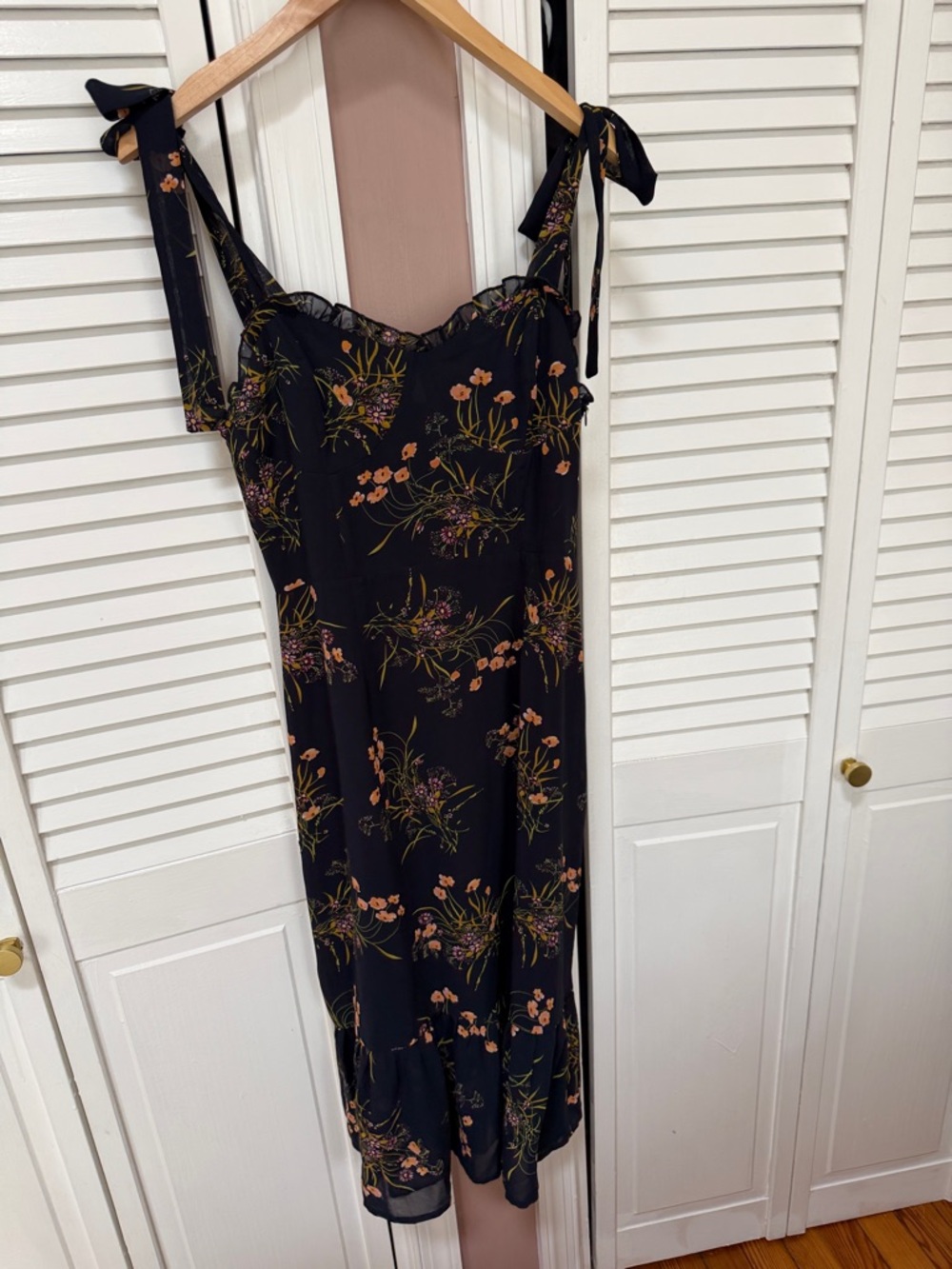 Should ties; Commense Navy Floral Dress with Olive and Pink Accents